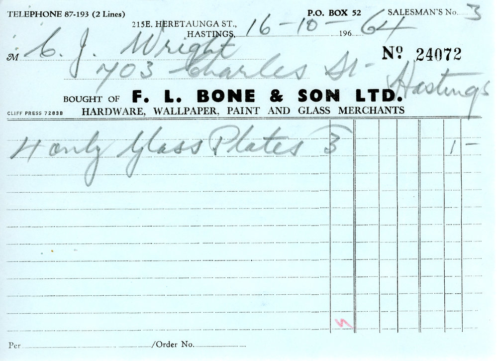 Receipts and Statement F L Bone