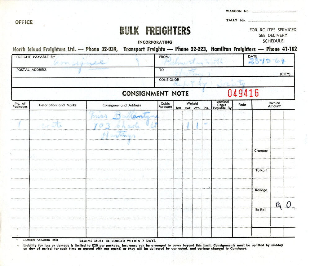 Bulk Freighters Consignment Note