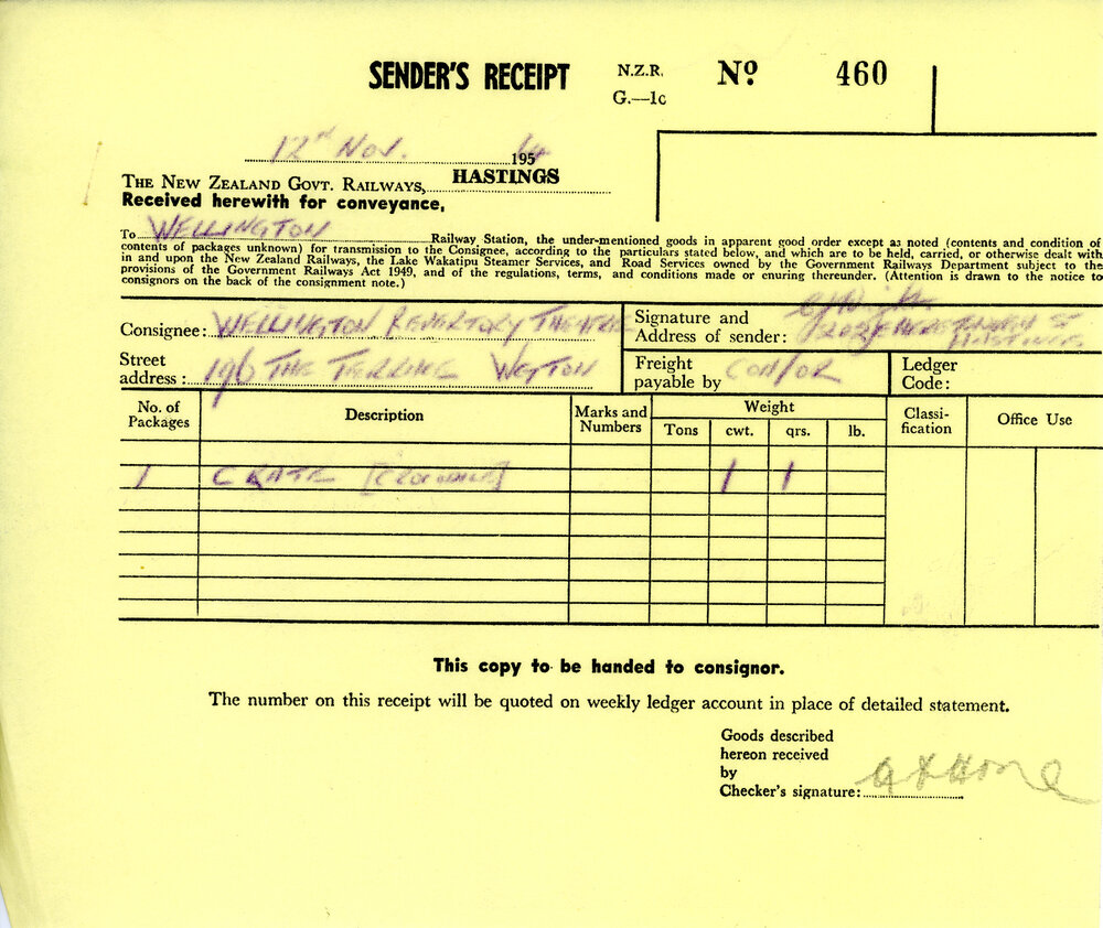 New Zealand Railways Senders Receipt 