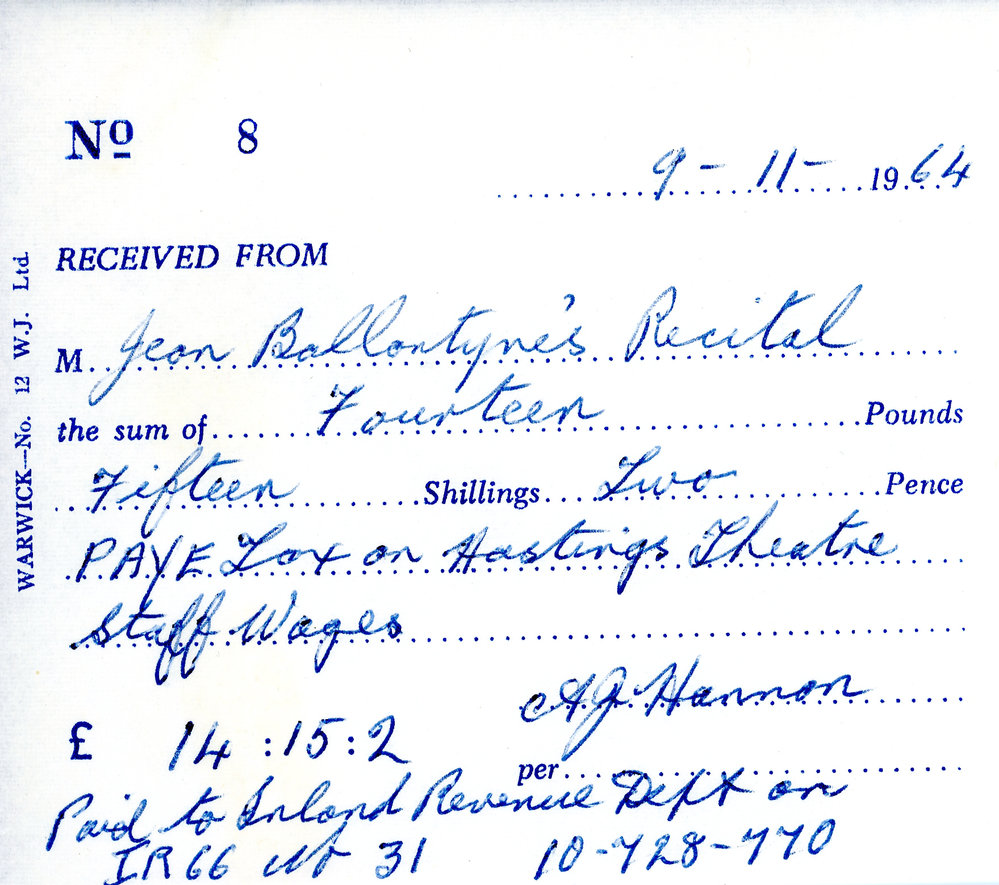 Receipt for PAYE on Theatre Staff Wages