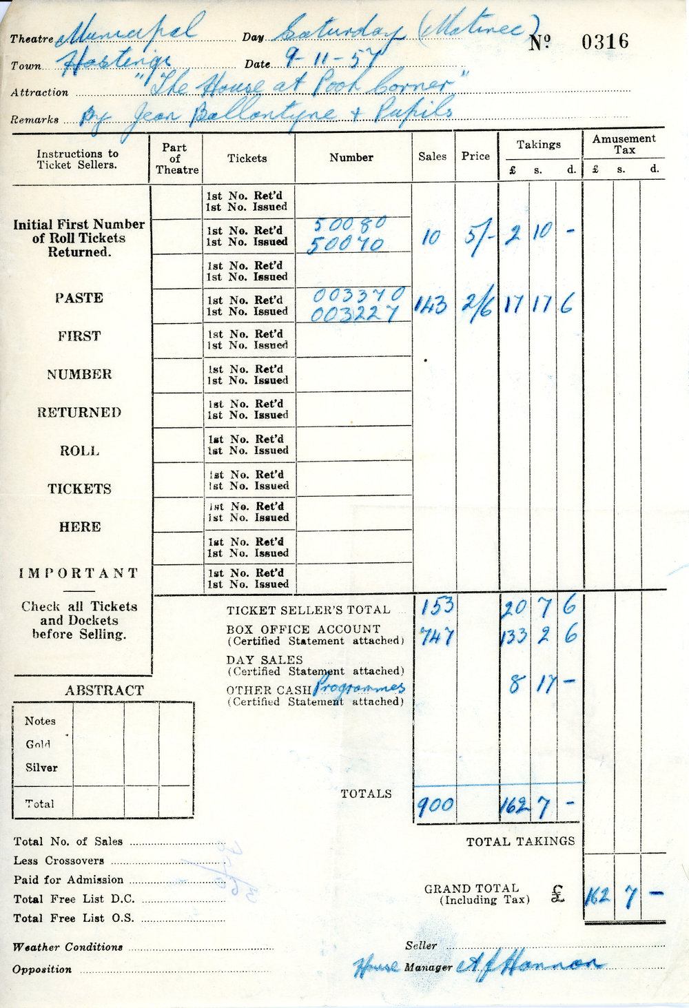 Municipal Theatre Tickets Docket 