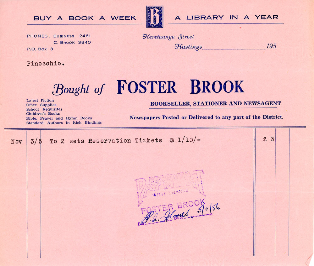 Foster Brook Receipt for Ballantyne Recital