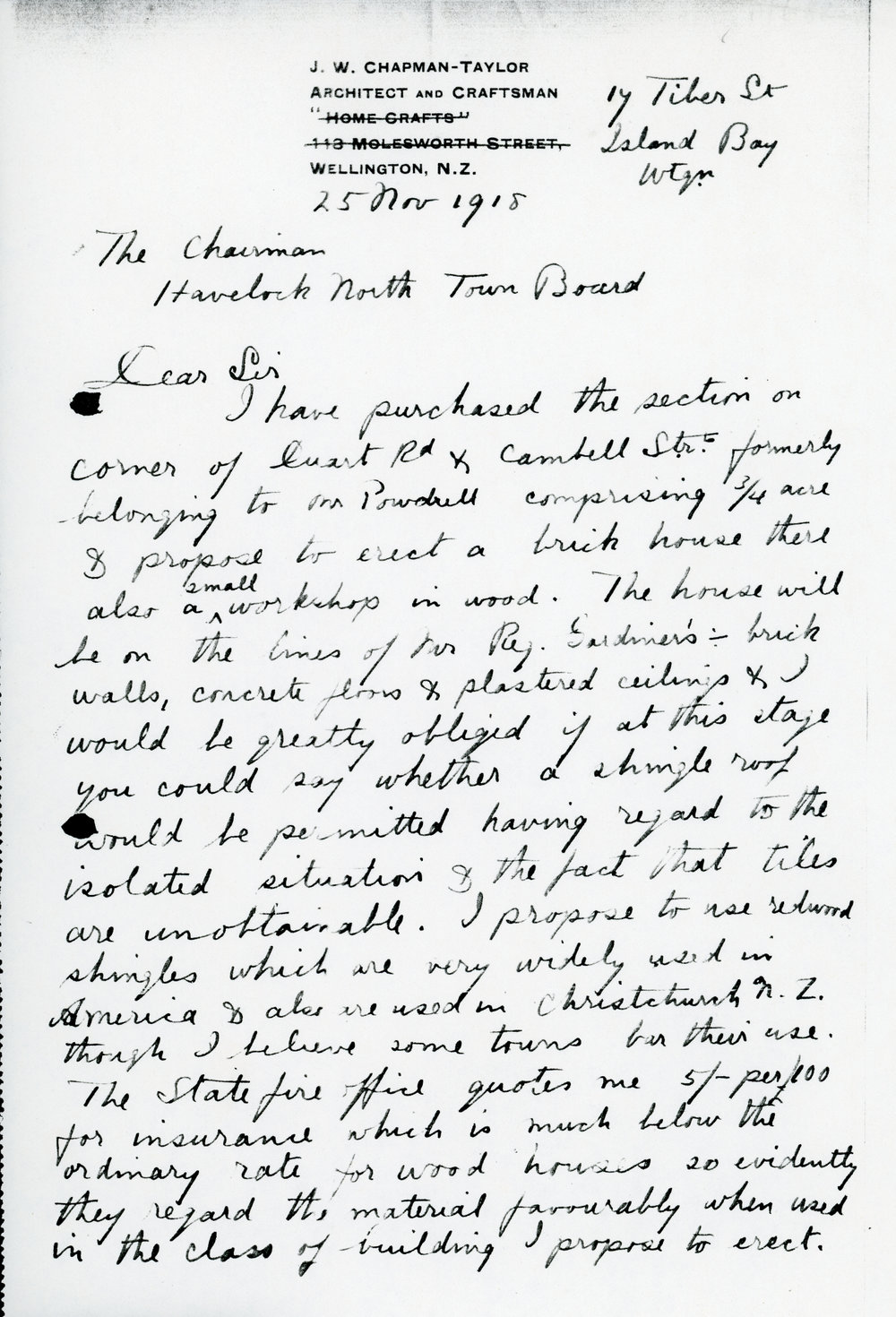 Letter to the Chairman Havelock North Town Board