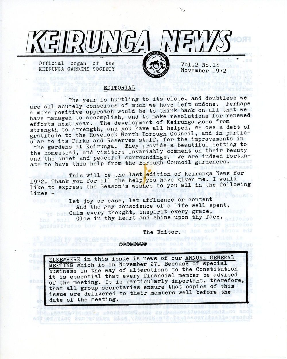 Keirunga News, Vol.2. No.14. November 1972
