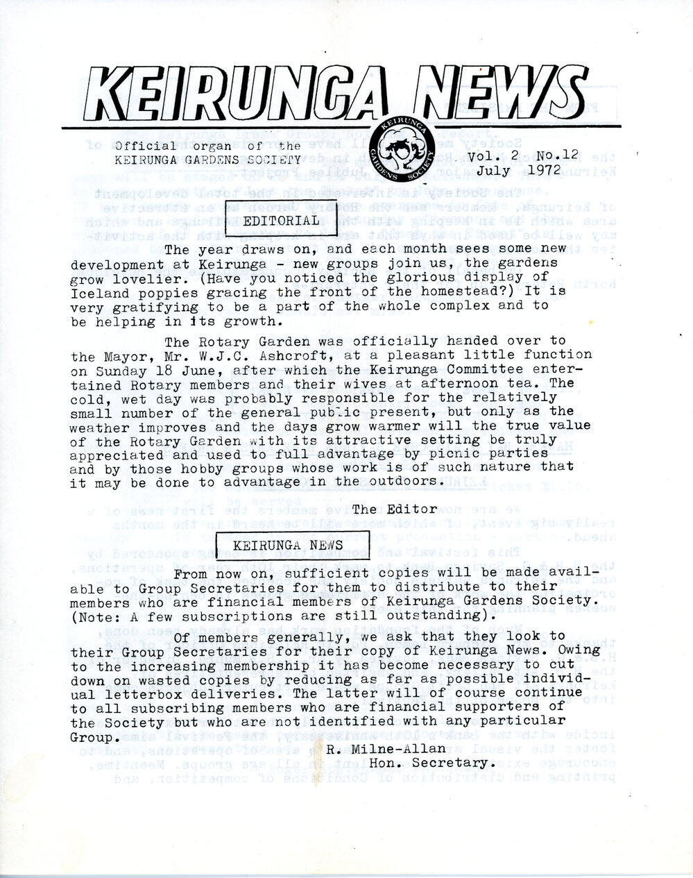 Keirunga News, Vol.2. No.12. July 1972