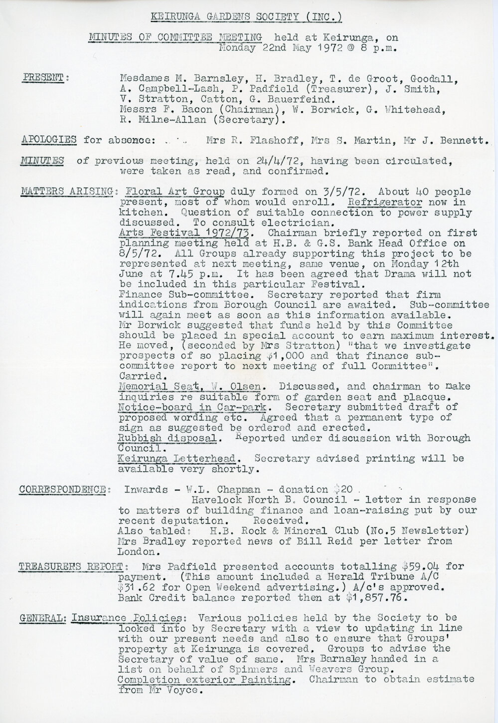 Keirunga Gardens Society Meeting Minutes