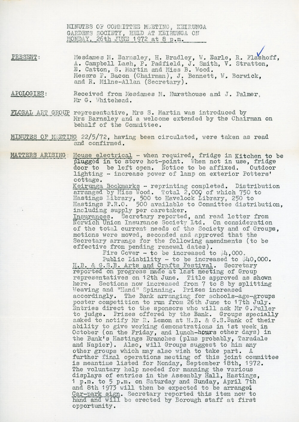 Keirunga Gardens Society Meeting Minutes June 1972