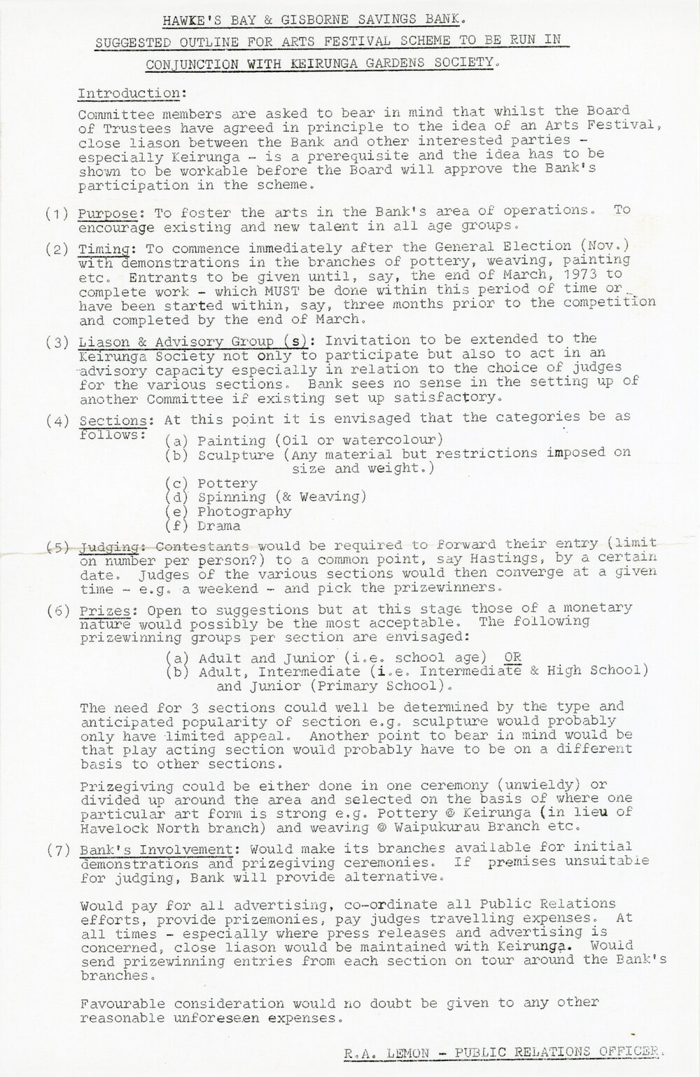 Suggested Outline for Arts Festival