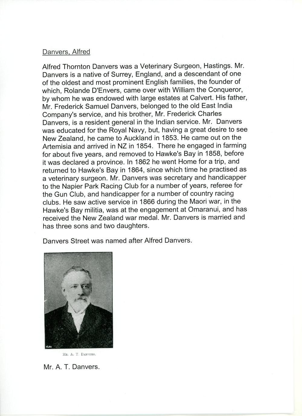 Danvers, Alfred; A biographical summary
