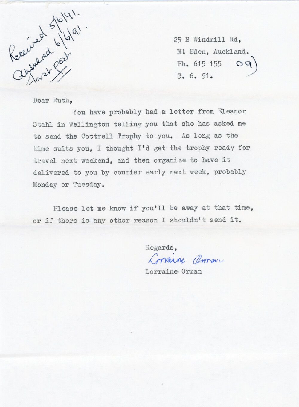 Correspondence between Ruth Flashoff and Lorraine Orman