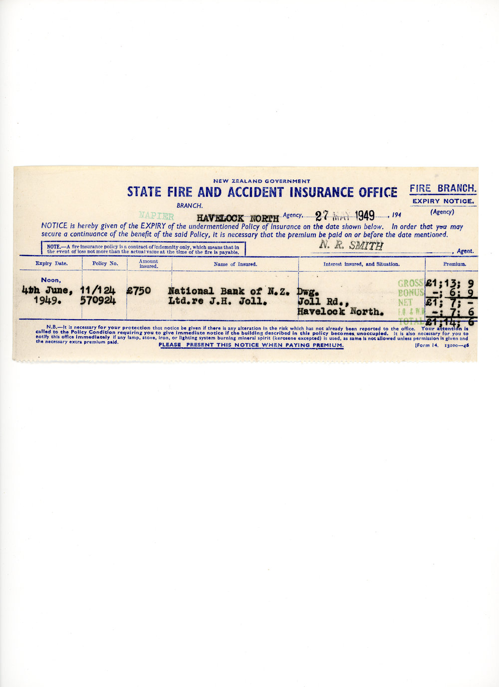 State Fire and Accident Insurance Premium Notice