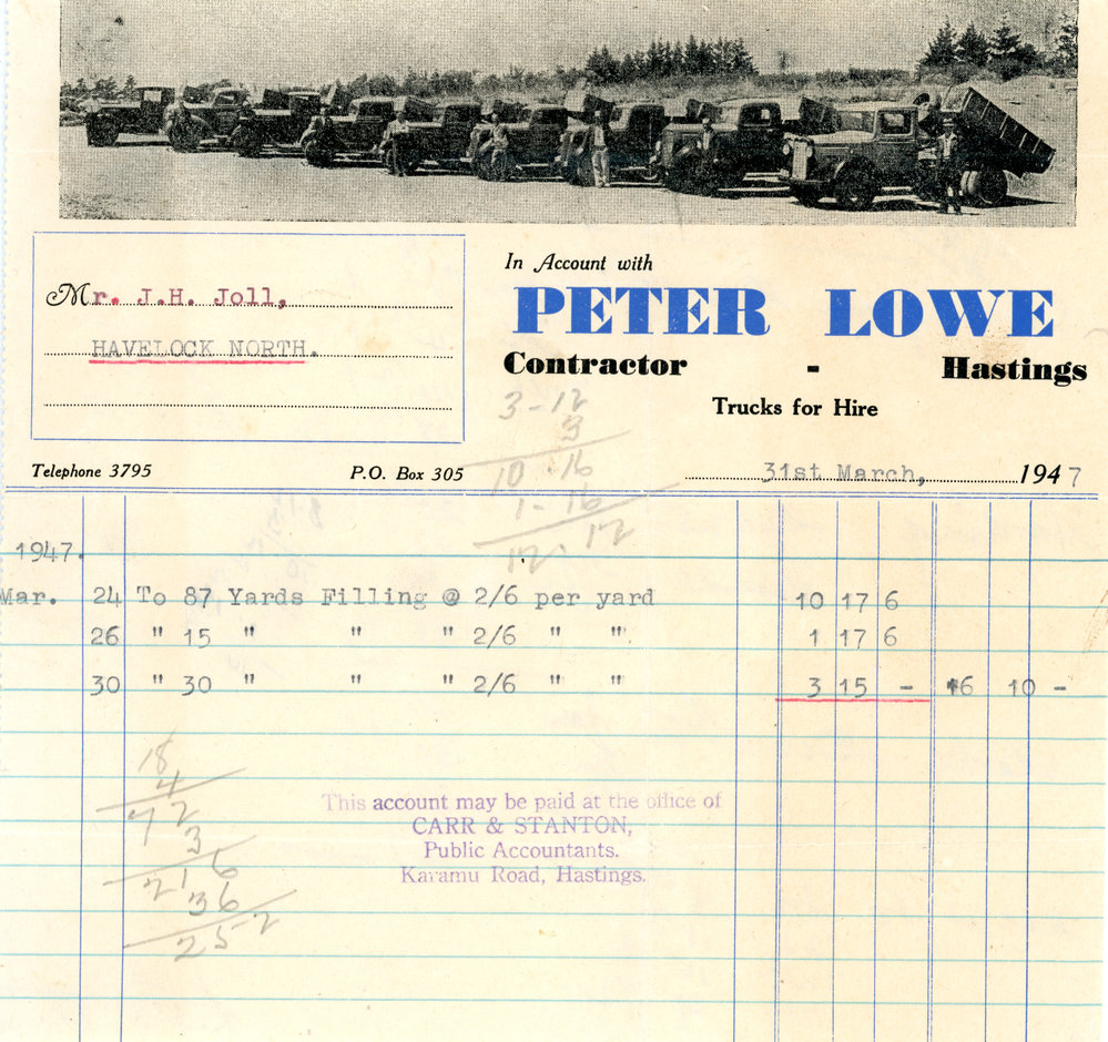 Peter Lowe Contractor Invoice for Mr. J. H. Joll.