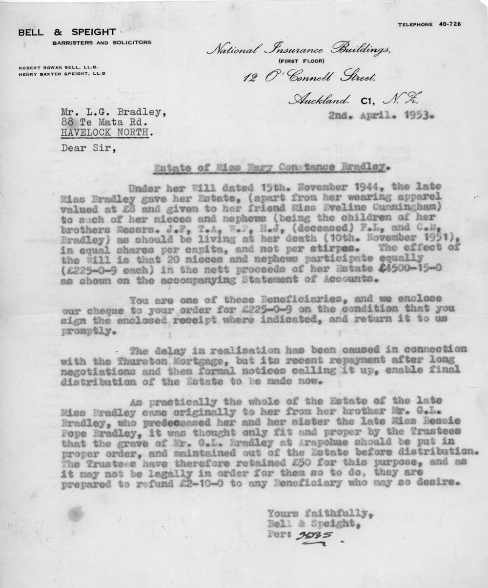 Estate of Miss Mary Constance Bradley
