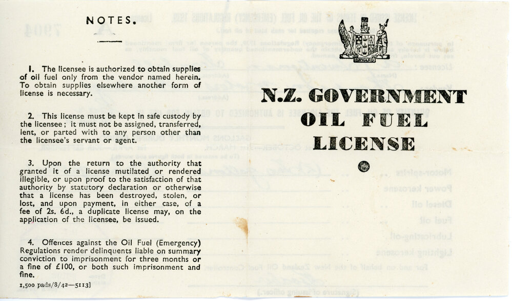 New Zealand Government Oil Fuel License
