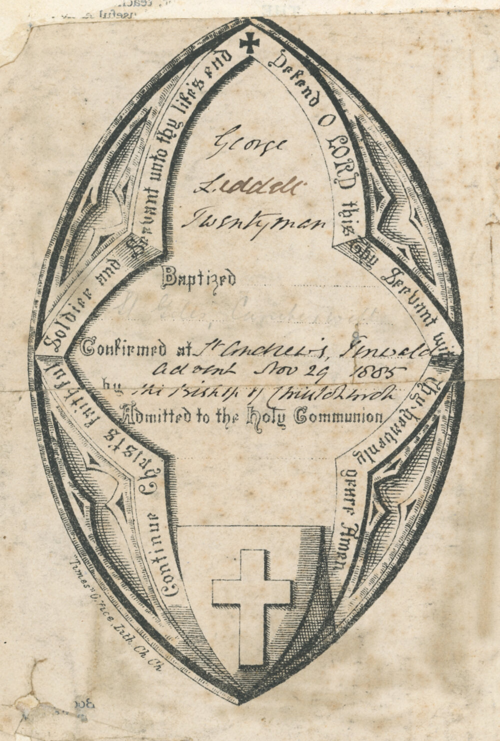 Baptism/Confirmation Certificate George Liddell Twentyman