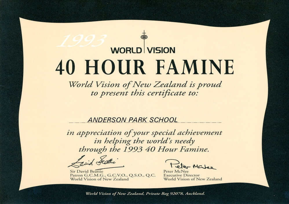 World Vision 40 Hour Famine Certificate 
