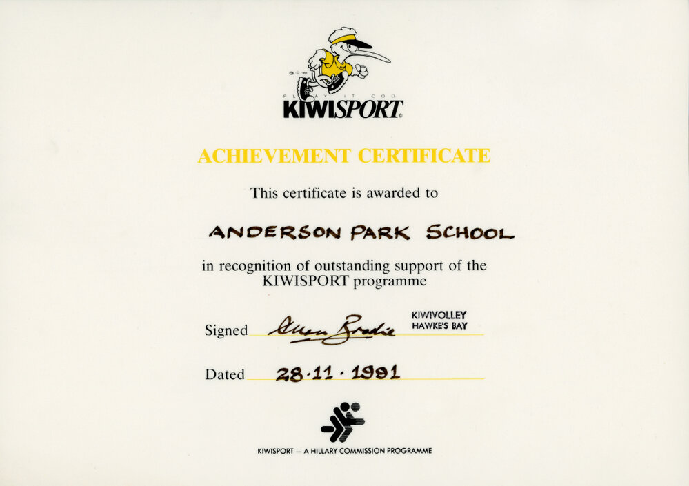 KiwiSport Achievement Certificate 