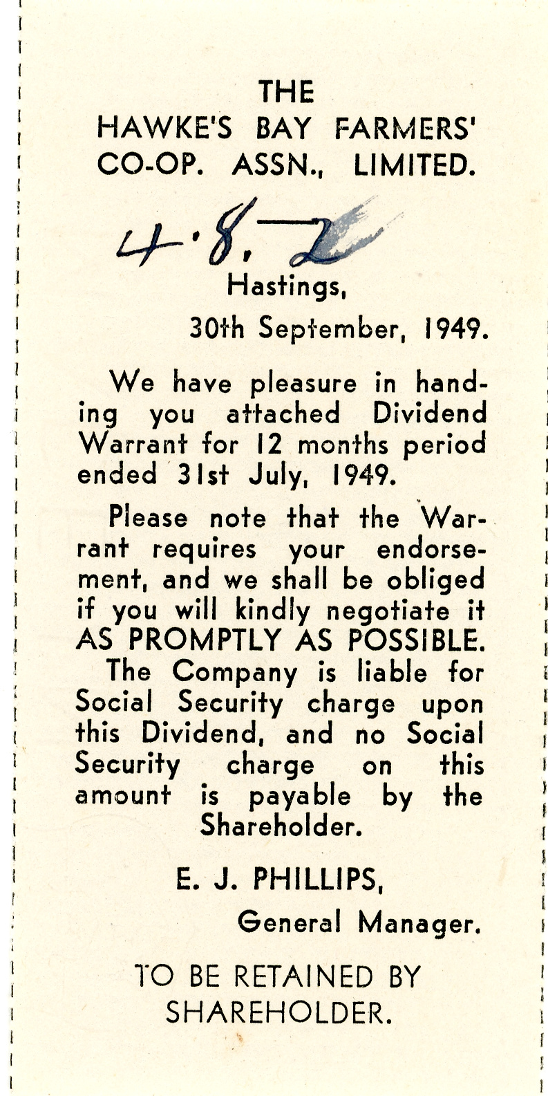 Hawke's Bay Farmers' Co-operative Dividend Notice