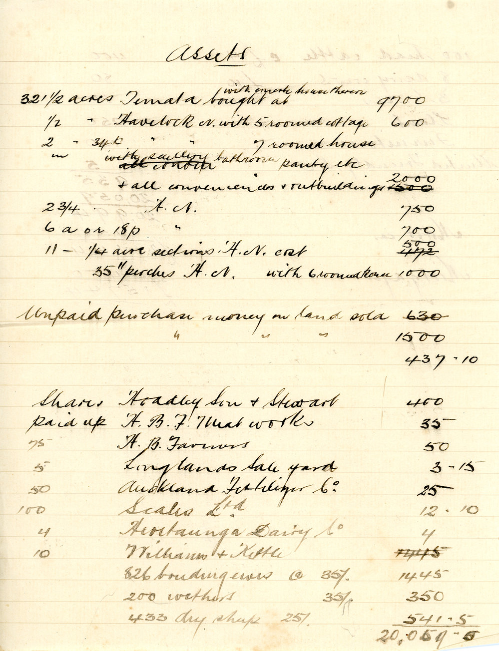 Handwritten List of Assets