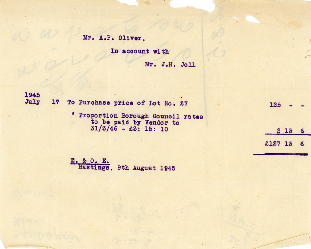 Land Purchase Account Between A. P. Oliver and J. H. Joll
