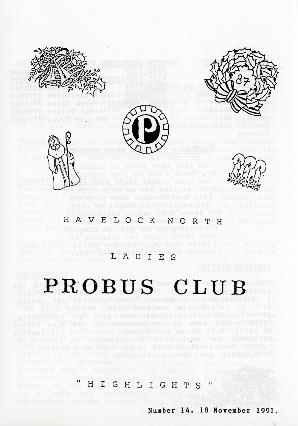 Ladies Probus Club of Havelock North "Highlights" Number 14. 18 November 1991