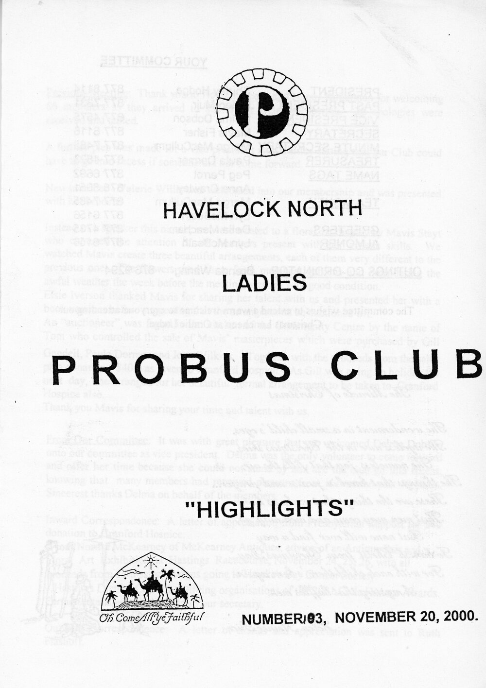 Ladies Probus Club of Havelock North "Highlights" Number 103. 20 November 2000