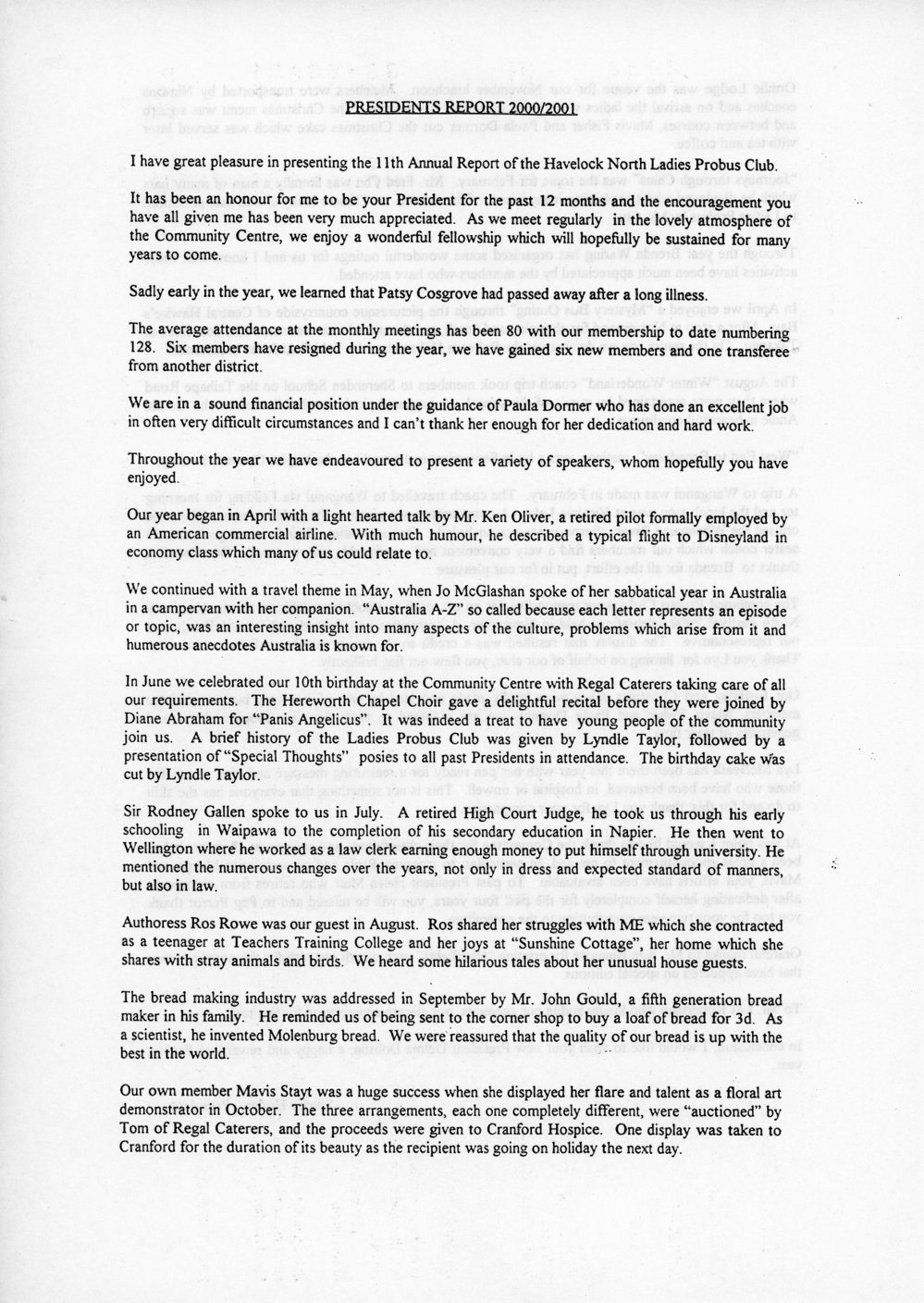 Probus Club Presidents Annual Report, 2000-2001