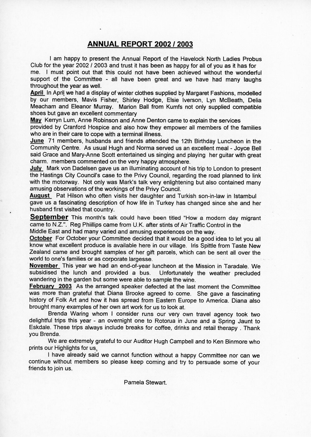 Probus Club Presidents Annual Report, 2002-2003