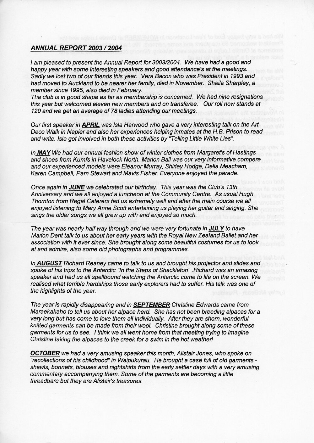 Probus Club Presidents annual report, 2003-2004