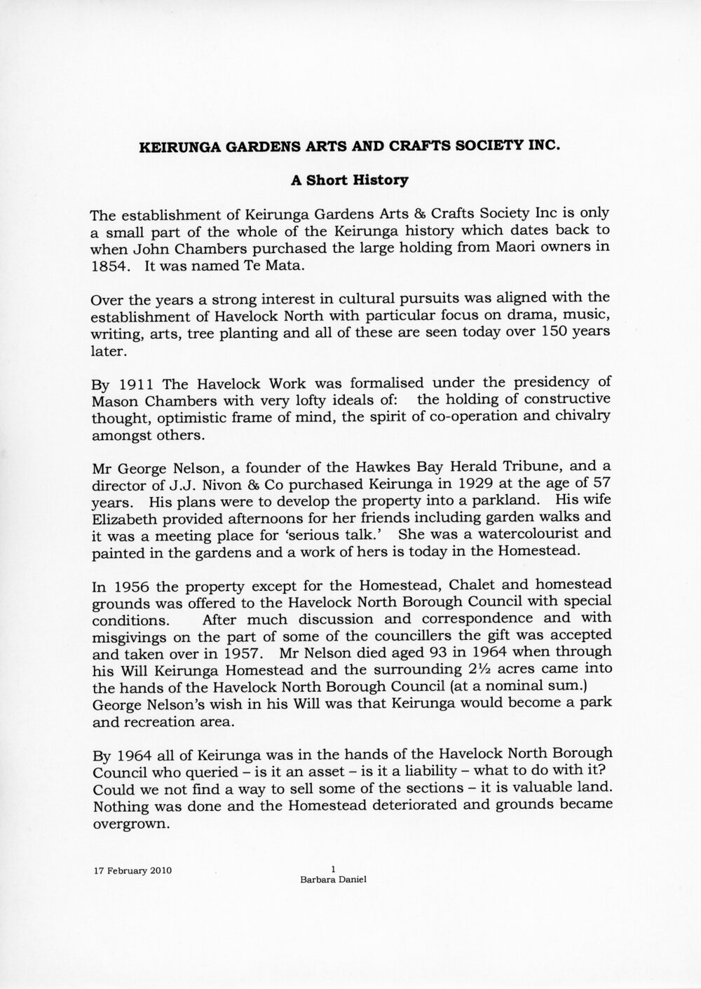 Keirunga Gardens a short history