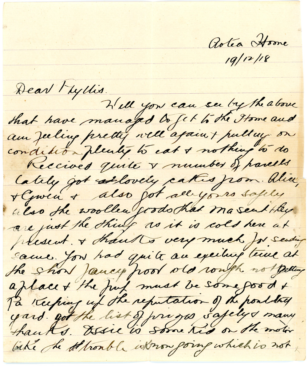 Letter from Roy Wellwood to Phyllis Wellwood