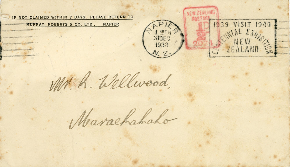 Envelope from Murray, Roberts &amp; Co. to Mr R. Wellwood