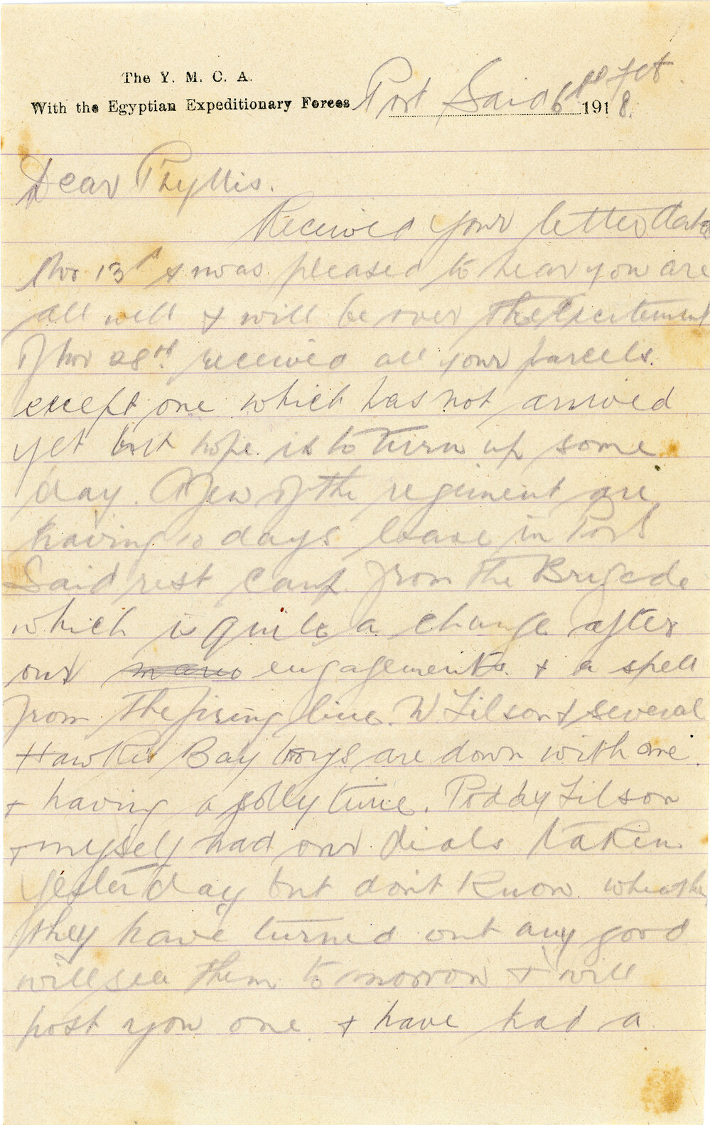 Letter from Roy Wellwood to Phyllis Wellwood