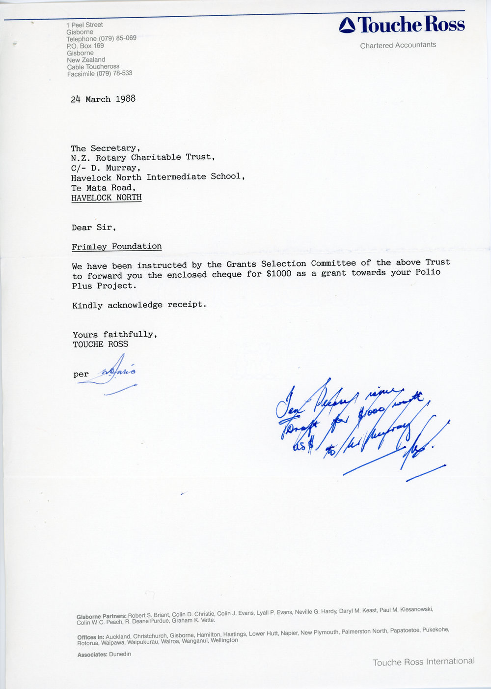 Rotary Club of Havelock North - Correspondence 1987-1988