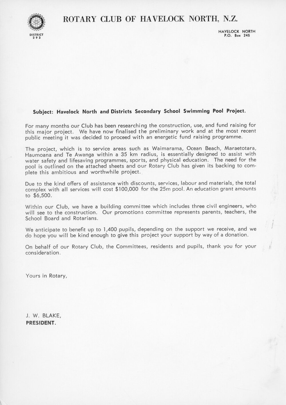 Rotary Club Letters from John Blake