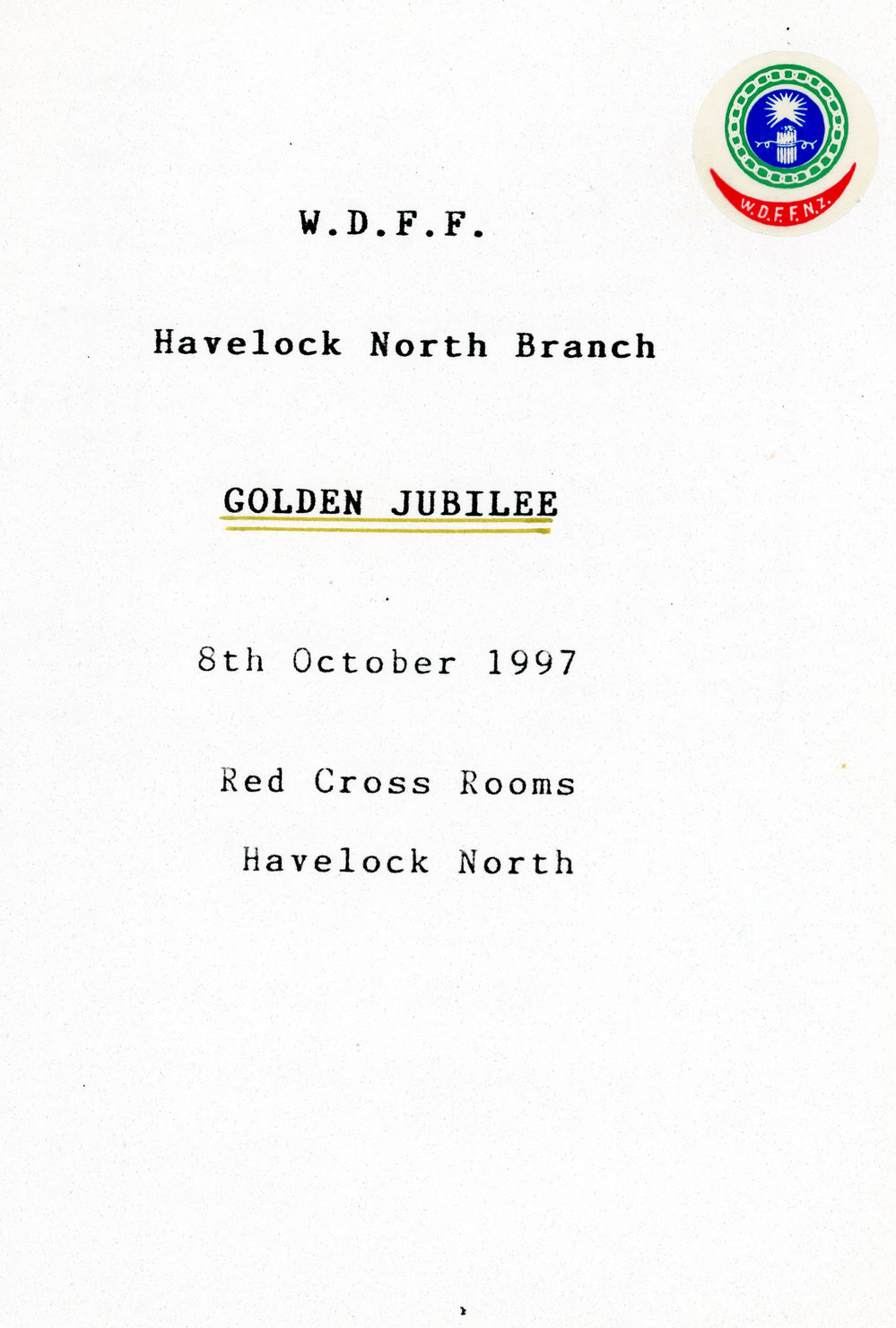 Havelock North WDFF Golden Jubilee Meeting Agenda
