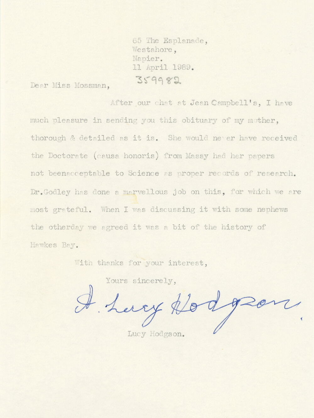 Letter Addressed to Miss Mossman