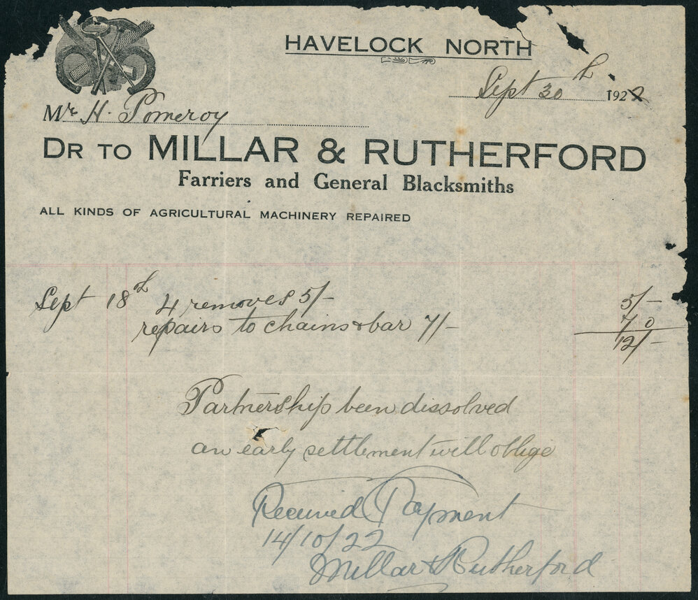 Invoice from Millar and Rutherford