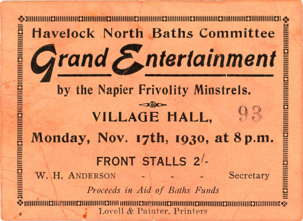 Havelock North Baths Committee Ticket
