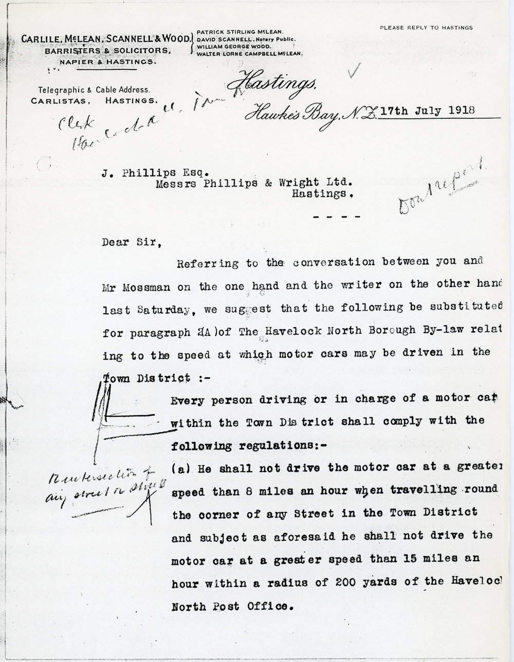 Letter from Carlile, McLean, Scannell and Wood