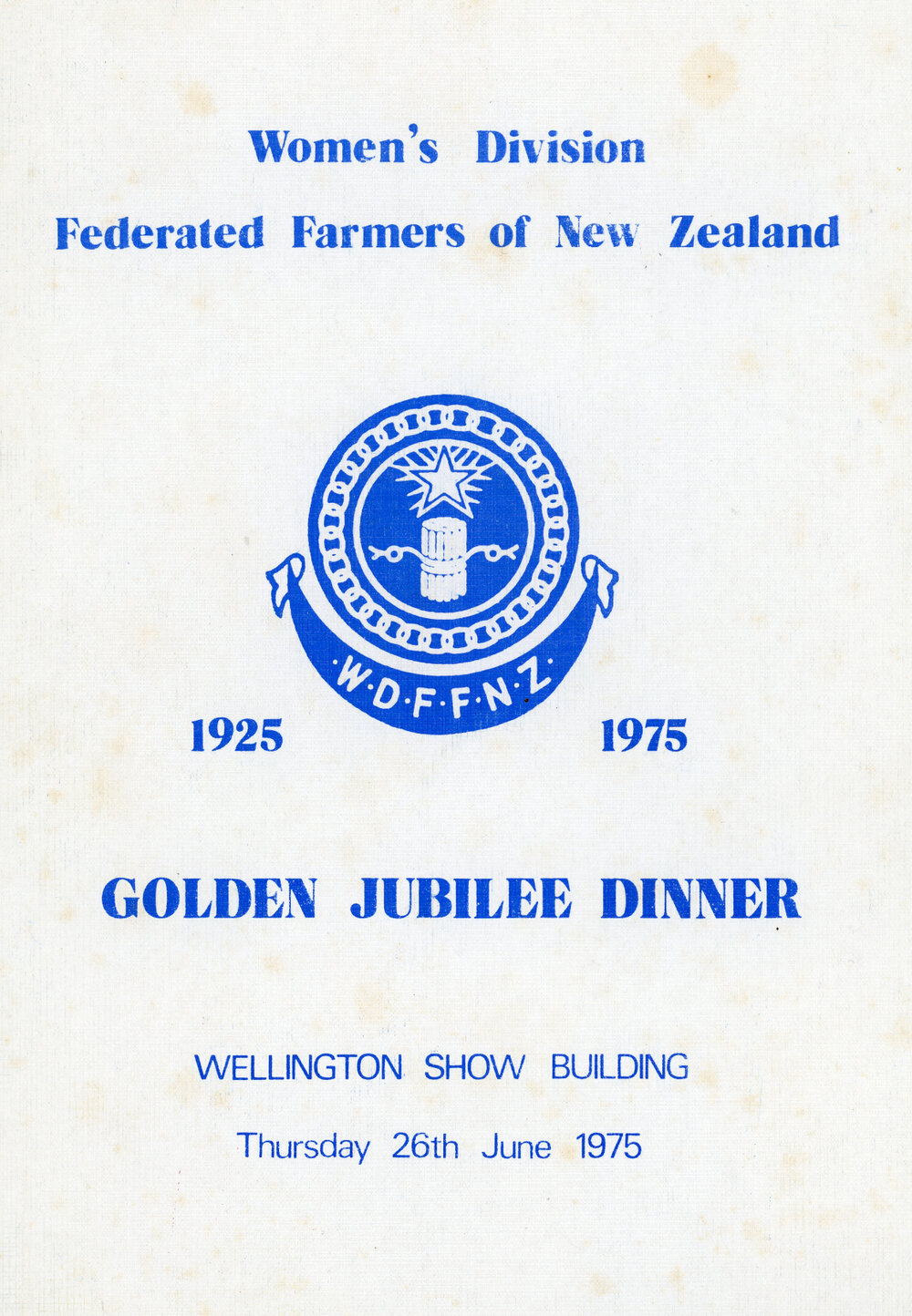 Golden Jubilee Dinner Programme, WDFF Wellington