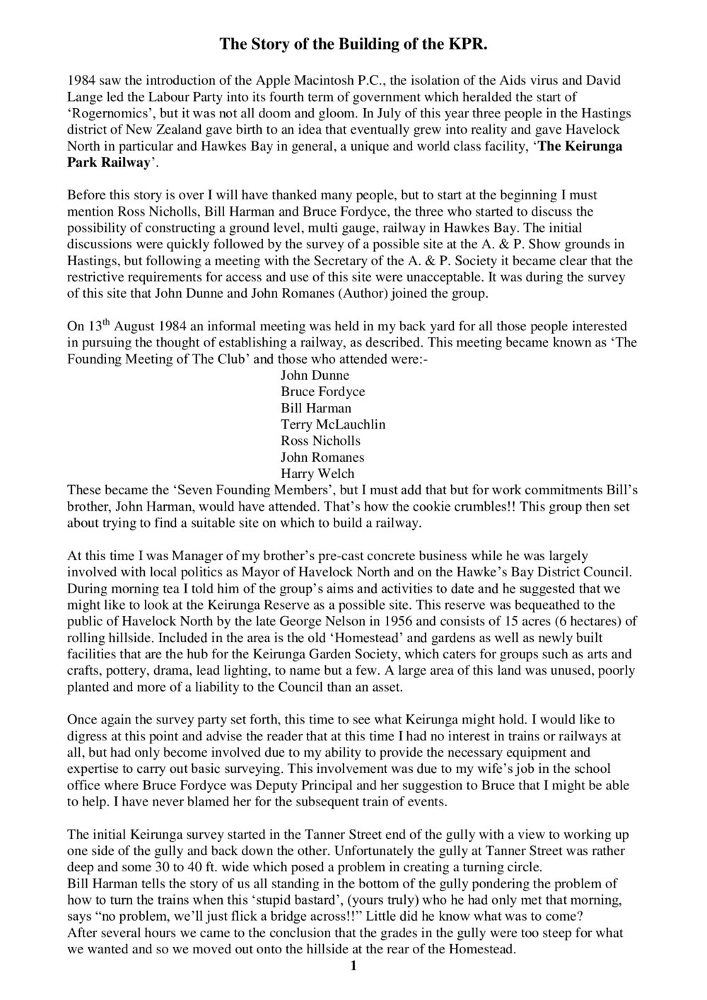 The Story of the Building of the Keirunga Park Railway