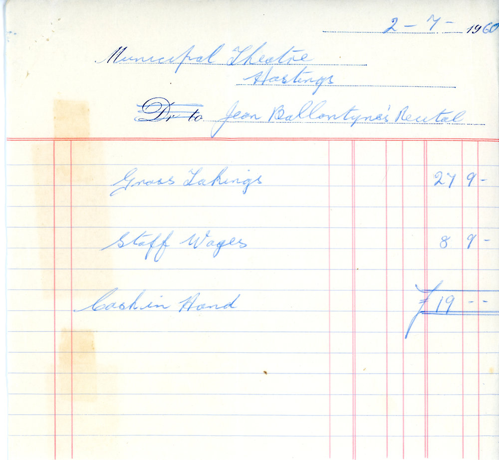 Municipal Theatre Hastings Receipt