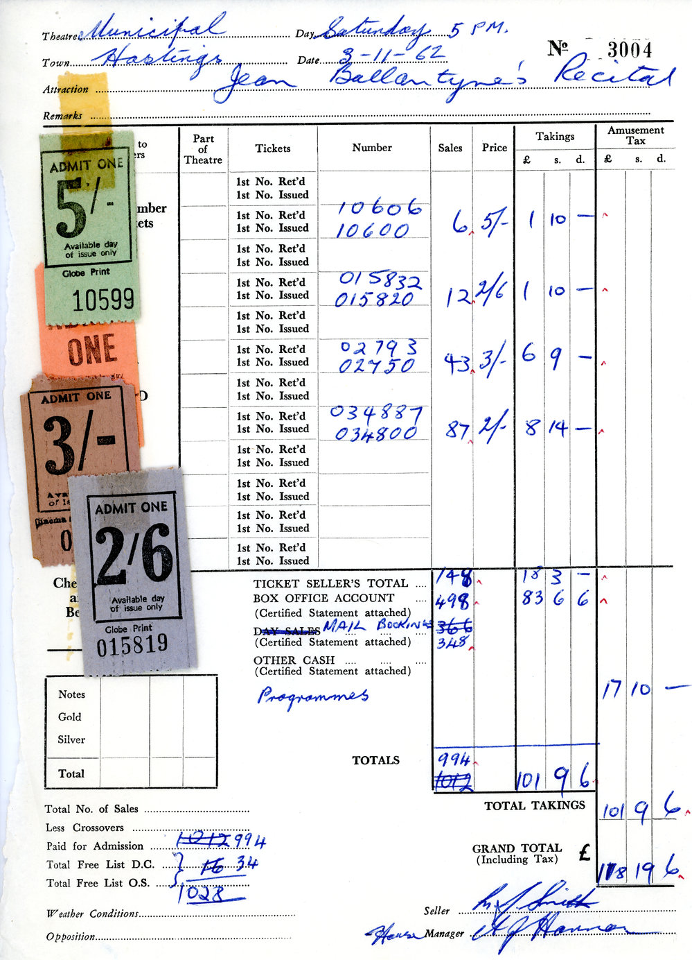 Municipal Theatre Recital Tickets and Docket