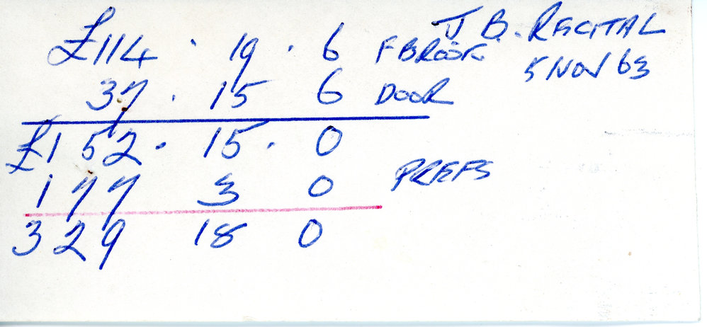 Handwritten Costings for Ballantyne Recital