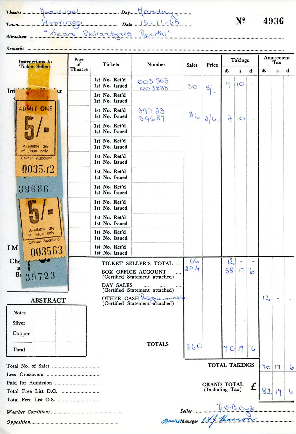 Municipal Theatre Recital Tickets and Docket