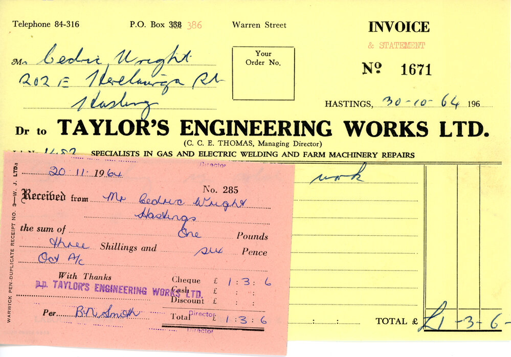 Taylor's Engineering Works Ltd Invoice