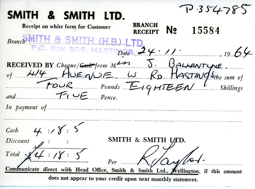 Smith and Smith (HB) Ltd Receipt 