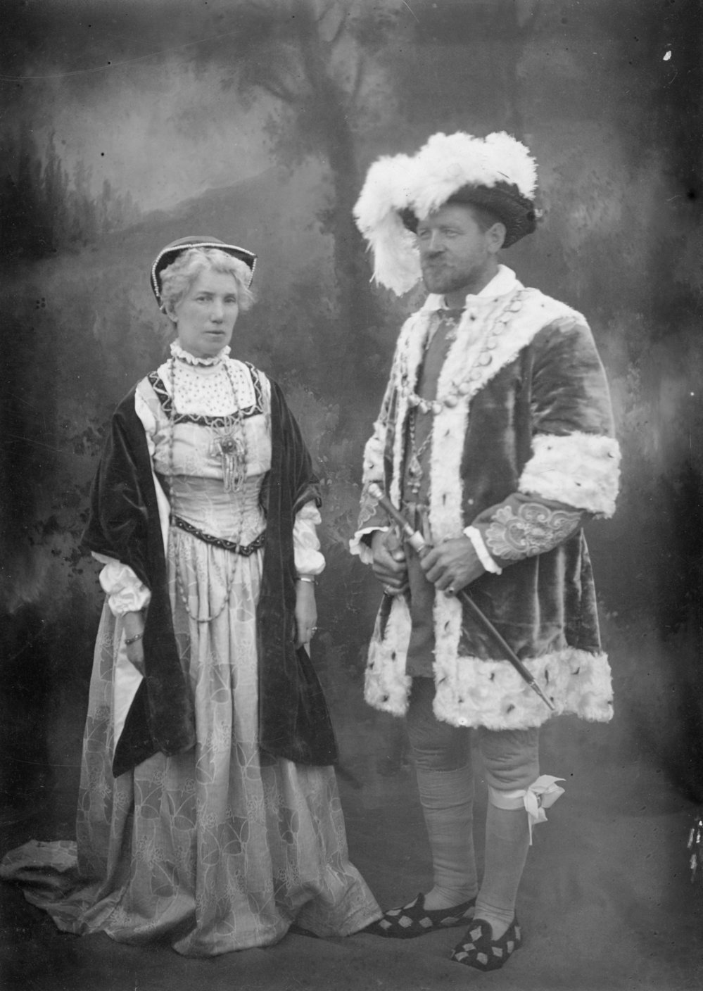 John Henry Joll and Miss Mary McLean dressed in costumes for Shakespeare Pageant, 1912.