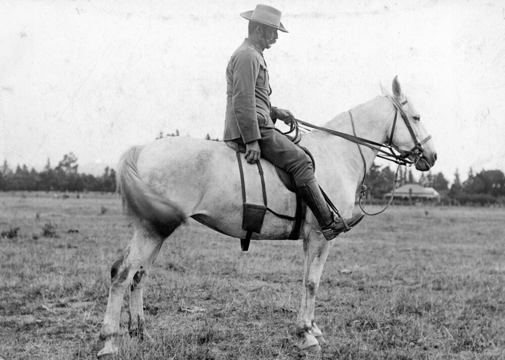 Soldier Riding Grey Horse